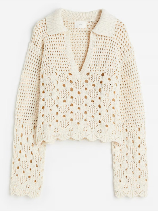 H&M Sweaters - H&M Cream Open-Knit V-Neck Collar Sweater